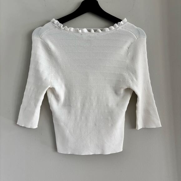 INC International Concepts Ruffle Trim Knit Cardigan 3/4 Sleeves Size Small - Picture 3 of 8